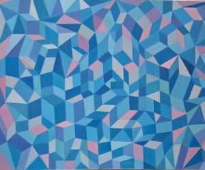 Josip Rubes, Geometric artwork in blu, 2020., oil on canvas, 80x100 cm